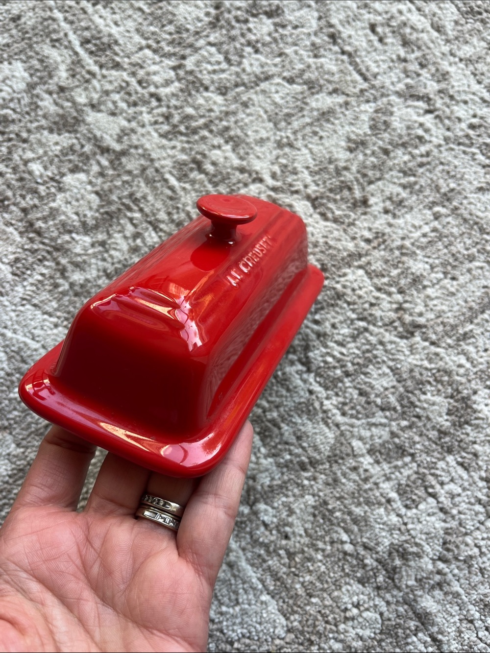 Le Creuset Red Butter Dish with Cream Interior - Picture 3 of 5